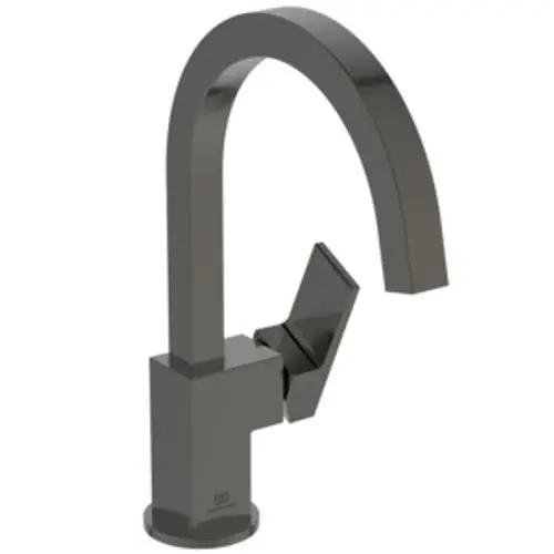 Wascharmatur mit gebogenem Auslauf, seitlichem Hebel, in Magnetic Grey. Produkt von Ideal Standard, geeignet für moderne Badezimmeranordnungen.
